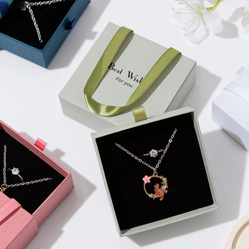 Handheld Jewelry Box Paper Pull-Out Drawer Jewelry Case Travel Portable Ring Earrings Necklace Gifts Packageing Storage Boxes