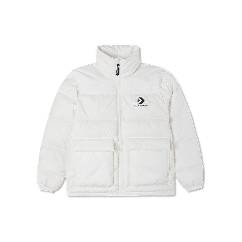 

Мужская куртка-пуховик на молнии с высоким воротником и принтом логотипа Converse, белая 10023755-A01