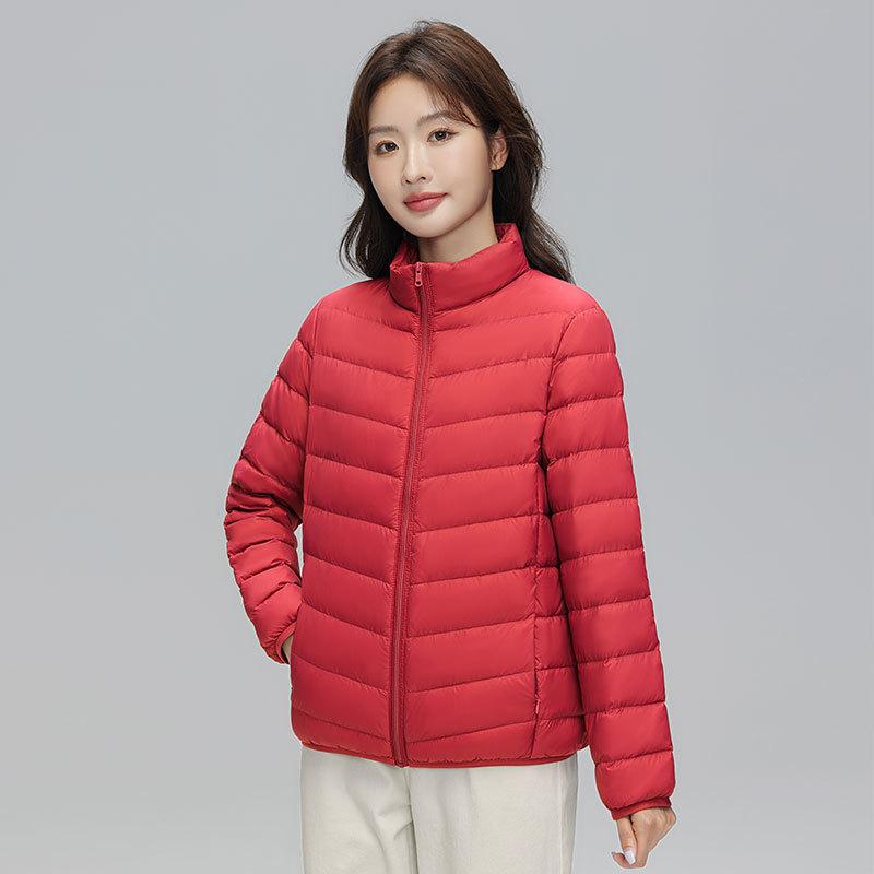 2024 autumn and winter new light and thin down jacket women's short 90 white duck down stand-up collar slim casual large size jacket tide