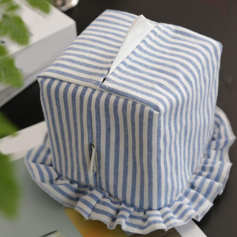 Cotton Fabric Tissue Box Cover, Lined Tissue Holder with Gathered Edge, for Bedroom Shelves in Daily Use