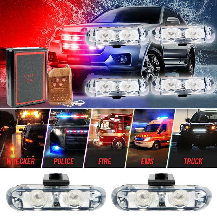 4 In 1 2 LED Vehicle Clip Signal Light Universal Car Front Grille Emergency Strobe Light Police Flashing Warning Lamp DIY Accessories