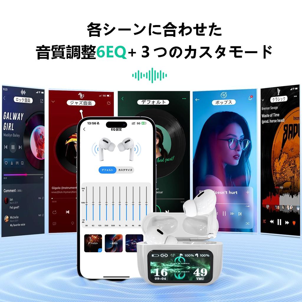 ONES MusPlayE Bluetooth Wireless Earbuds [Multi-Function Touchscreen & ANC Noise Cancelling] with Smart Touch Display, App Connectivity, Low Latency,