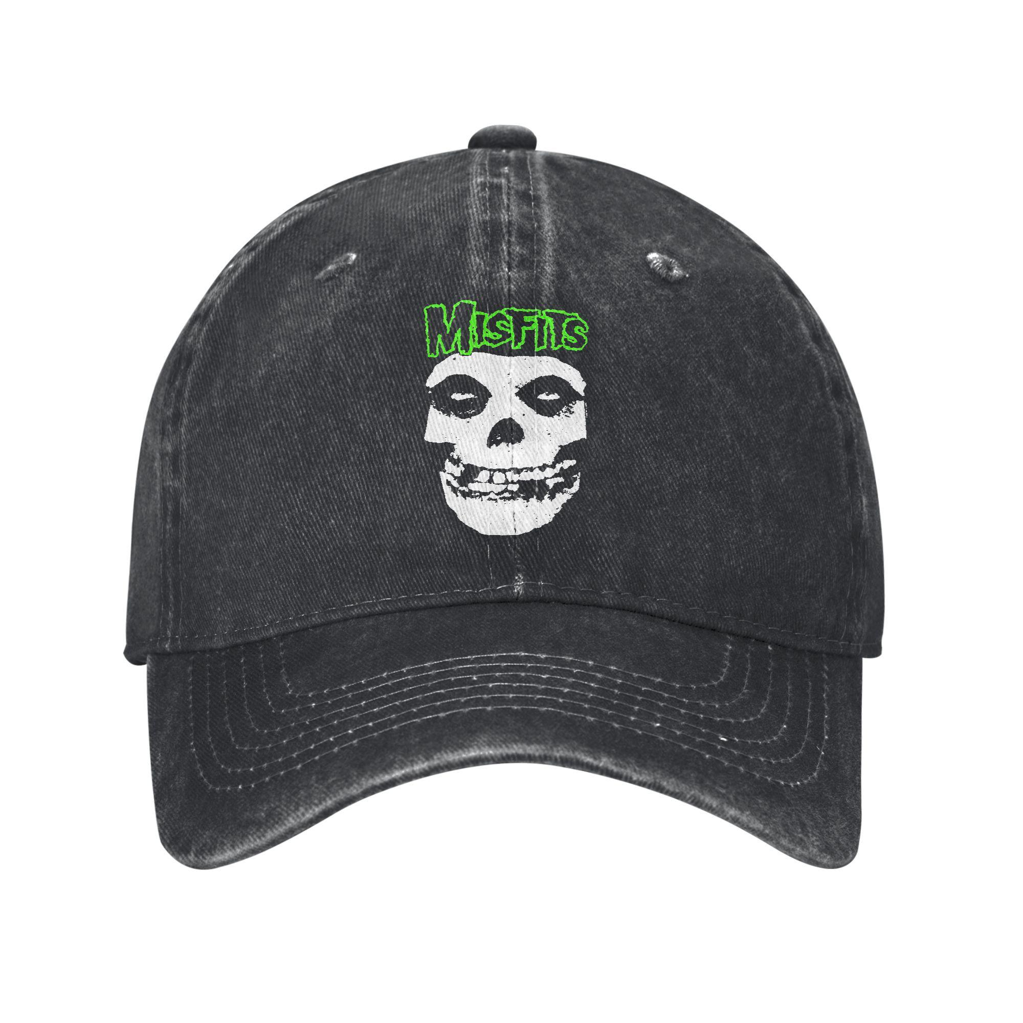 

Retro Misfits Green Skull Logo Baseball Cap Men Women Distressed Washed Snapback Cap Outdoor Activities Adjustable Hats Cap One Size