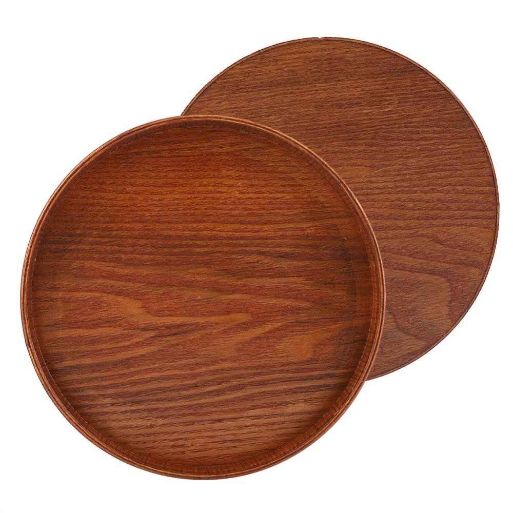 

Round Shape Wood Serving Tray Brown Tea Tray Coffee Serving Wooden Plate Restaurant 21cm