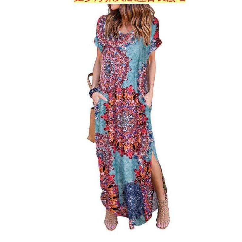 

BITCED Fashion Summer Spring Solid Color Print Short Sleeve V-Neck Casual Dresses XXXXXL