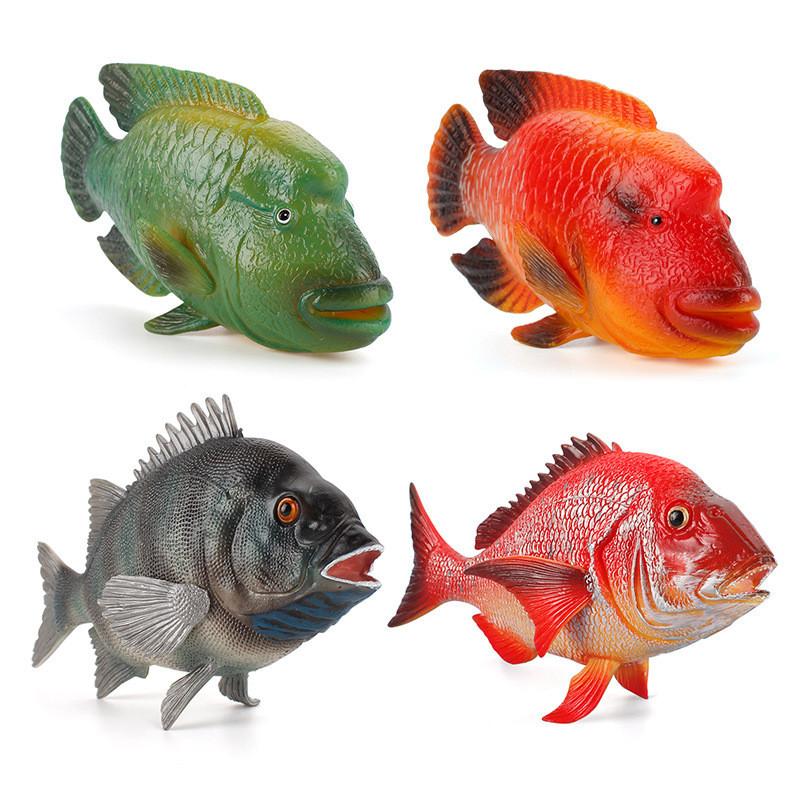 Conjunto de Modelos Realistas de Animais Marinhos Tropicais Apresentando Grupo de Peixes de Seda Vermelha e Decoração de Pargo