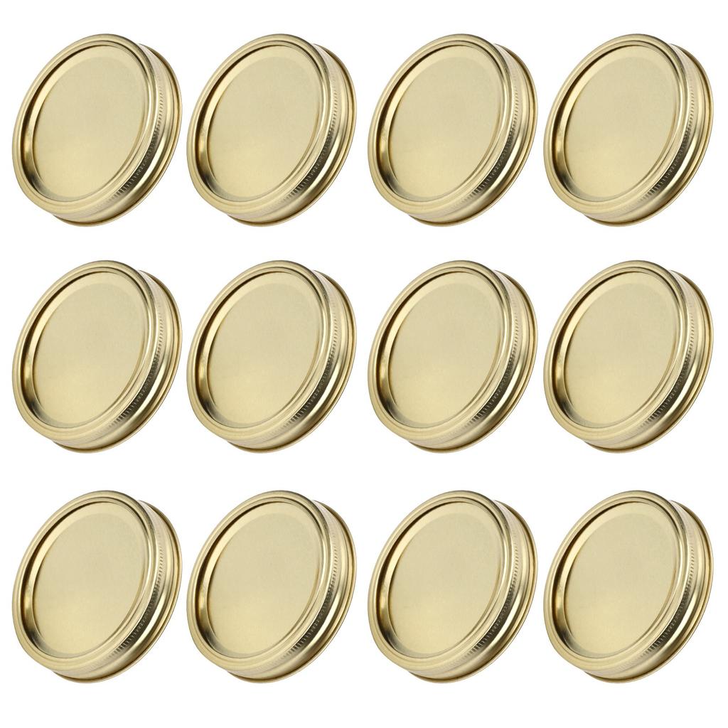 12Pcs Stainless Steel Split Type Glass Jar Lids Round Lkproof Sling Covers Kitchen Supply(XH00179 Gold )