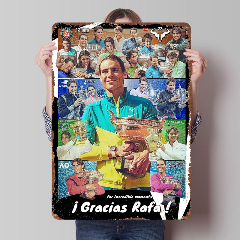 Rafael Nadal 22 Grand Slams Champion - Black Printed Posters Customizable Wall Art Retro Vintage Metal Tin Signs for Home Room 20X30CM