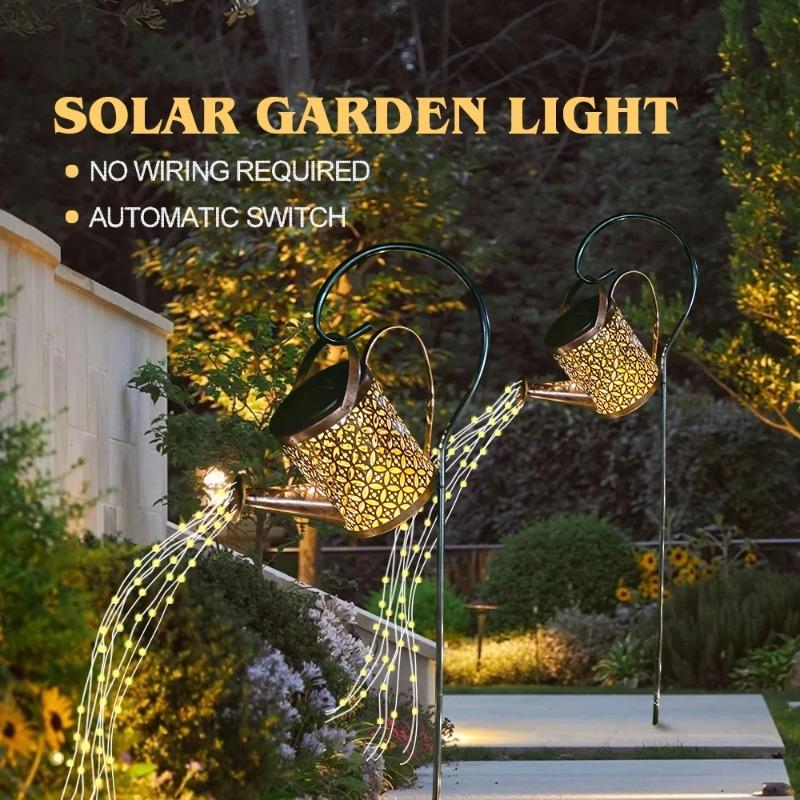 Solar Watering Can Light Outdoor Garden Art LED String Light Hanging Kettle Lantern Pathway Patio Decorative Lamp Stake Light