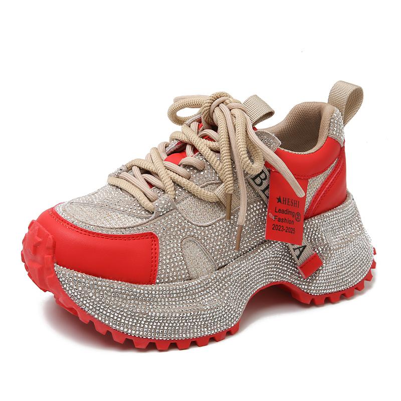 Fashion 8cm Luxury Designer Platform Chunky Sneakers Full Diamond Shoes Non-slip Water Diamond Casual Skateboard Shoes Zapatos De Mujer