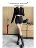 Women's High-Waist Black Bootcut Shorts - Sexy Autumn/Winter Hip-Hugging Wide Leg Pants