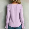 Women's V-Neck Pleated Long Sleeve Loose Fit Blouse - Color Elegant Top