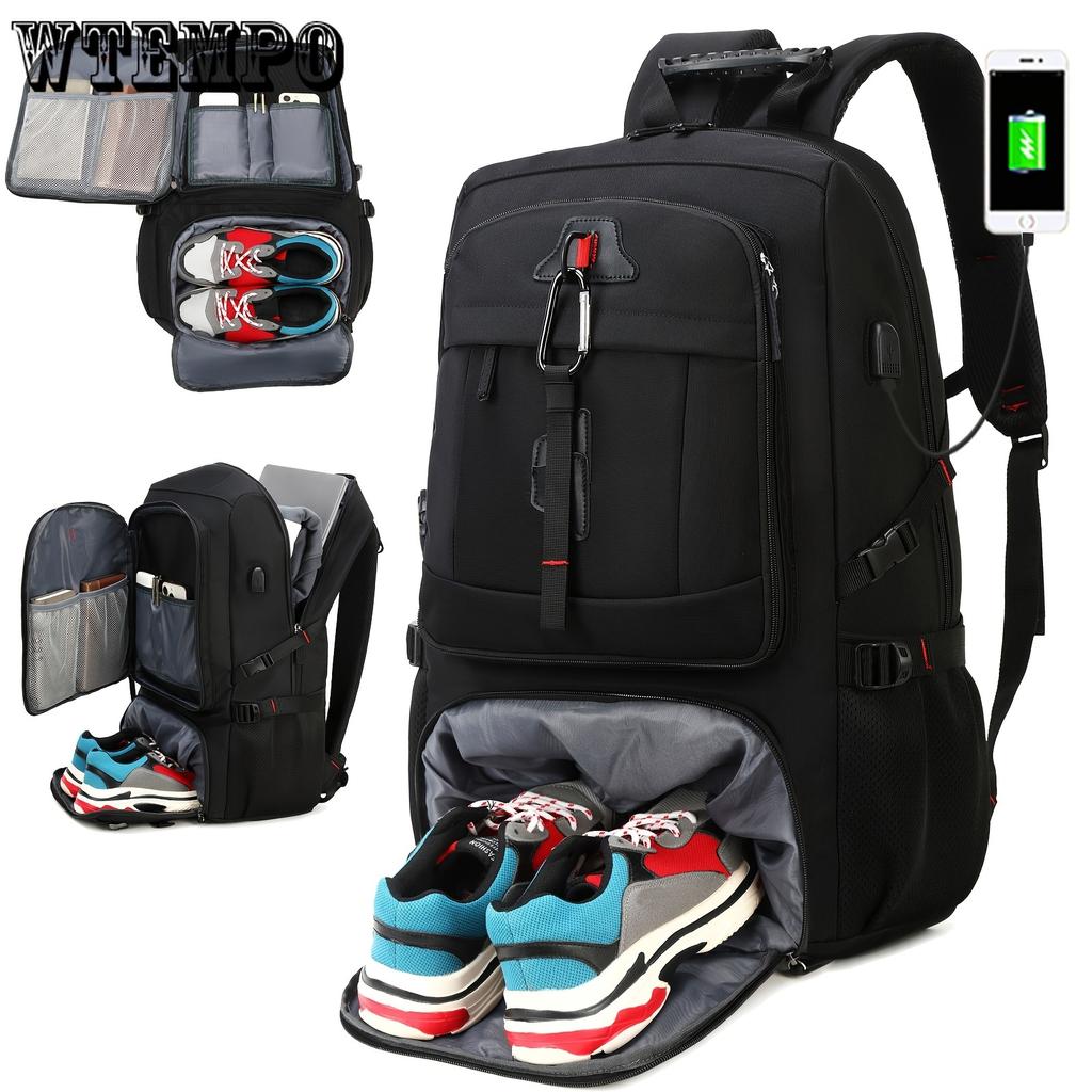 Spacious 17-inch Laptop Backpack For Travel, Camping, And Outdoor Activities, With Separate Compartment For Shoes, Suitable For Both Men And Women.