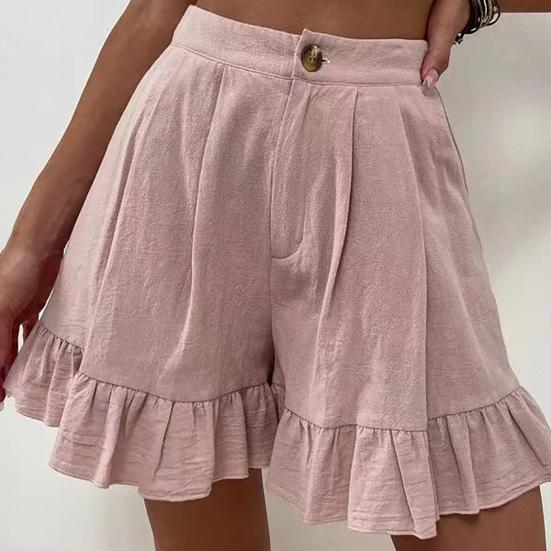 Women Shorts Flounce High Waist Solid Color Loose Fit Summer Short Pants for Home