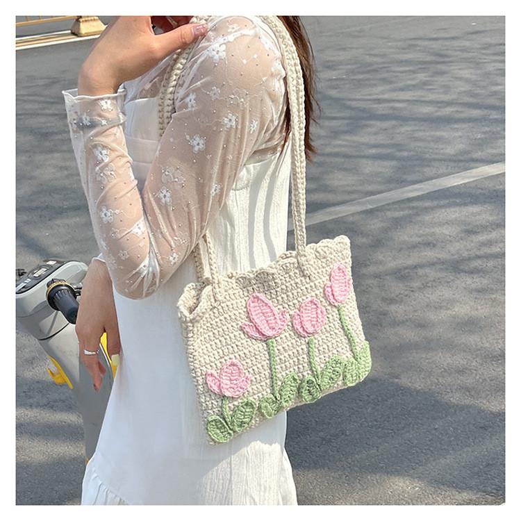 No Brand Handmade Knitted Tote Bag With Woven Pattern For Casual Daily Use
