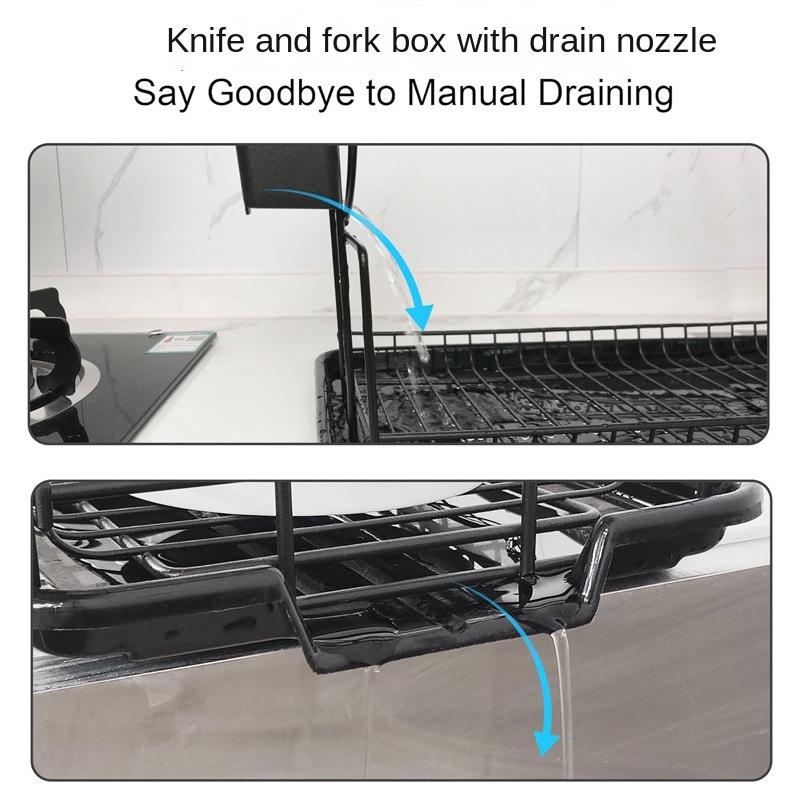 2 Tier Dish Drying Rack Drain Board Set Tableware Drainer Kitchen Countertop Storage  Space Saving Organizer for Countertop