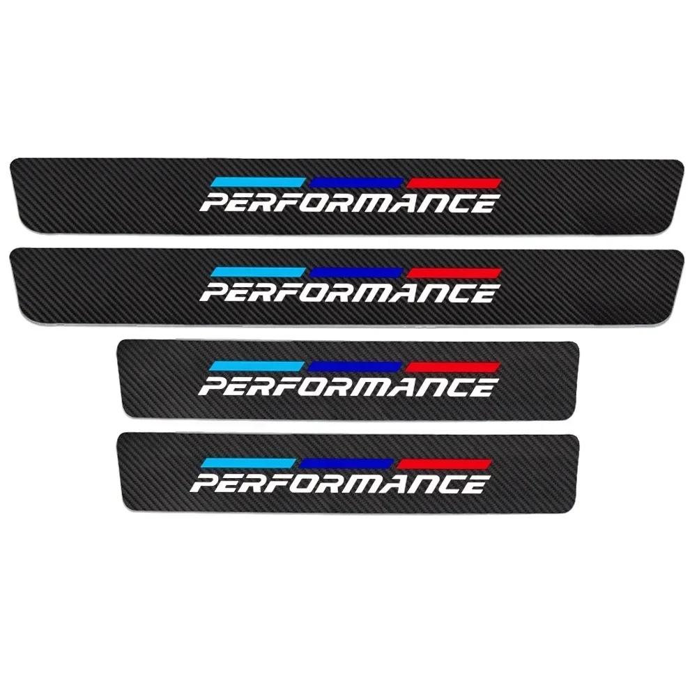 4PCS BMW M Performance Carbon Fiber Car Threshold Protector Auto Door Sill Cover Sticker For BMW E30 E36 E39 E46 E60 E90 F10 F30