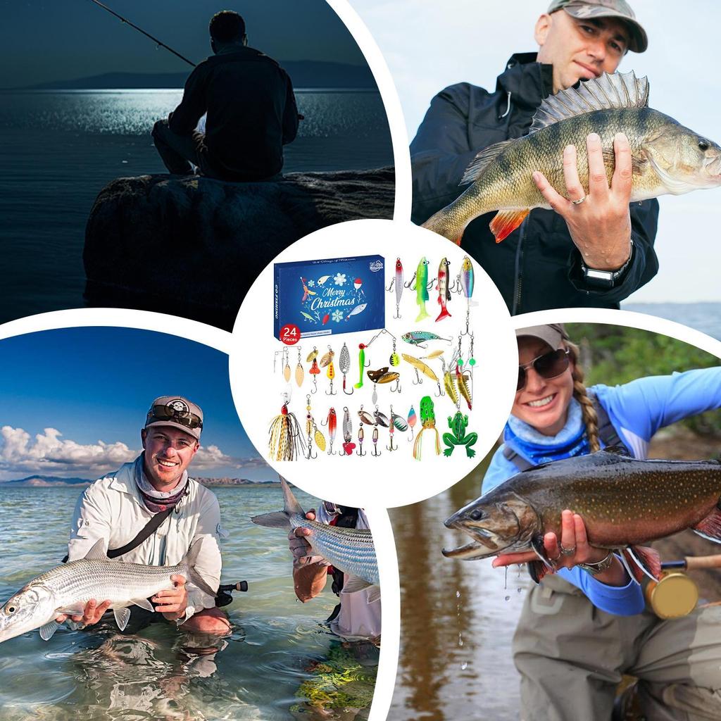 Fishing Advent Calendar, Christmas Fishing Fishhook Advent Calendar, Calendar Fishing Christmas Countdown 24 Days Fishing Lures