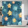 Blue Stars Shower Curtain Cute Cartoon Design For Bathroom Decorations