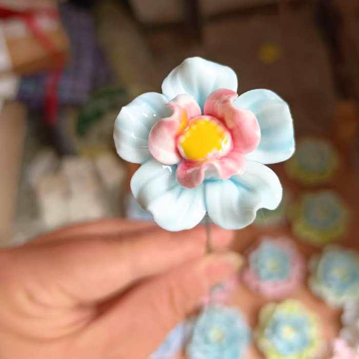 Handmade Ceramic Bouquet: Purple-Gold Lotus, Lily, Gardenia, Rose