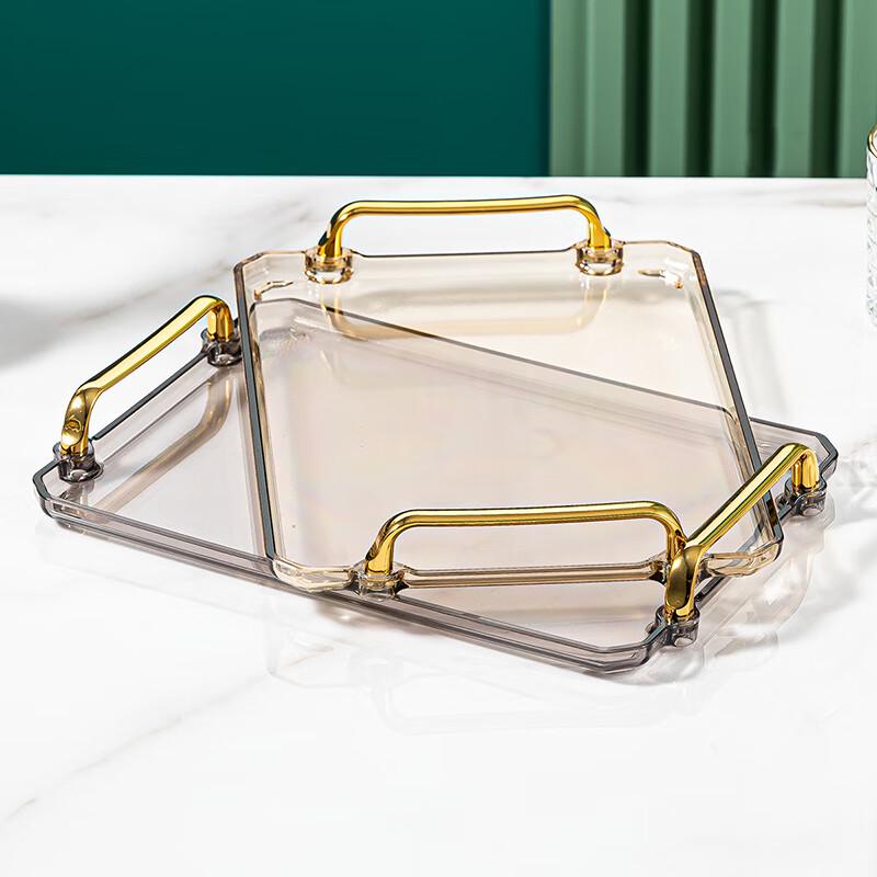Rectangular Plastic Serving Tray with Gold Handles