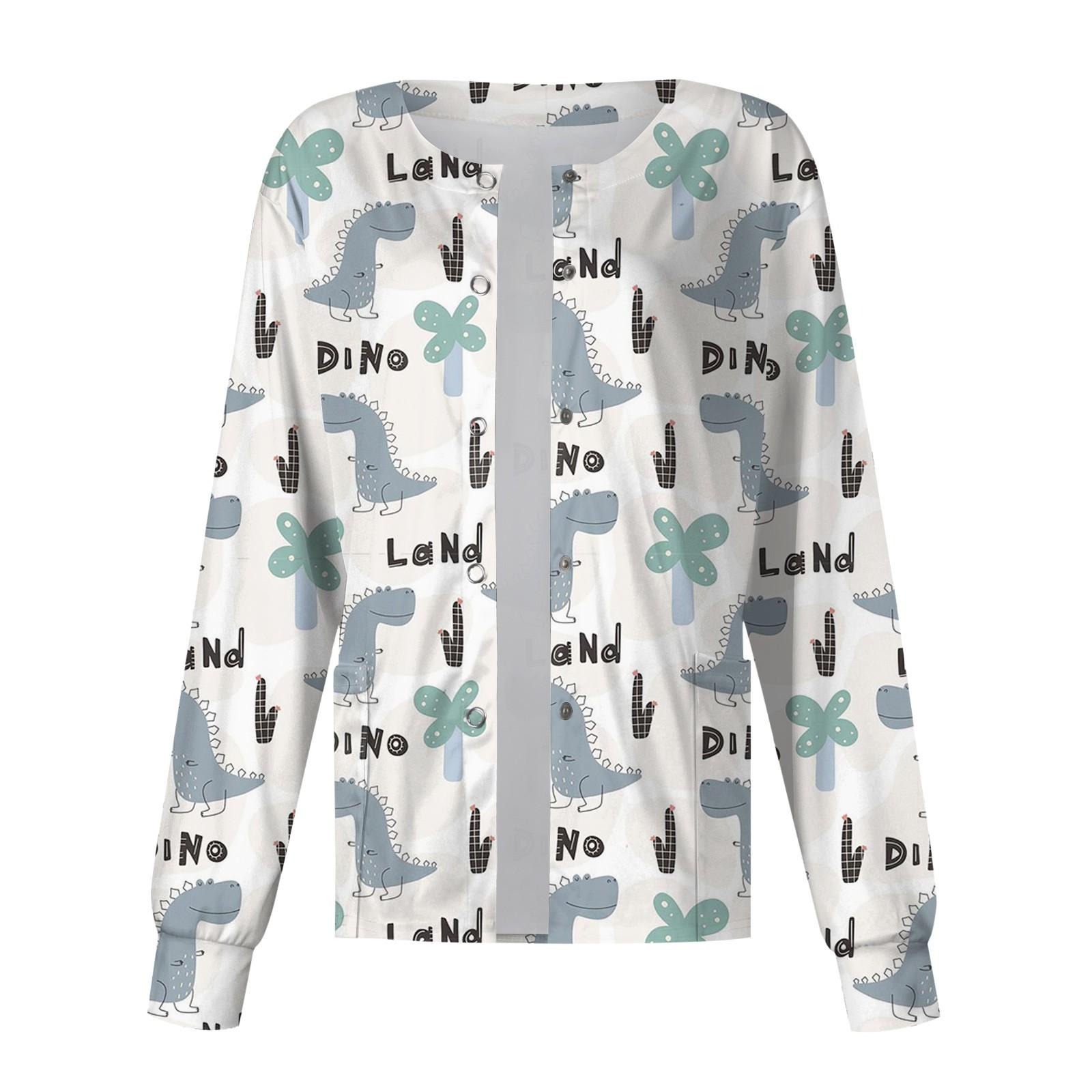 Женский однобортный защитный комбинезон с длинным рукавом и рисунком динозавра — фото 5