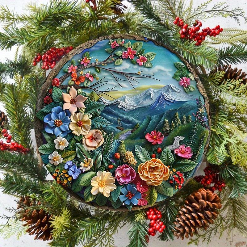 1pc 8x8inch wooden Sign A Round, Polymer Clay Art Hanging On A Tree Gn Round Door Hanger Wall Wreath Meta Decor Sign