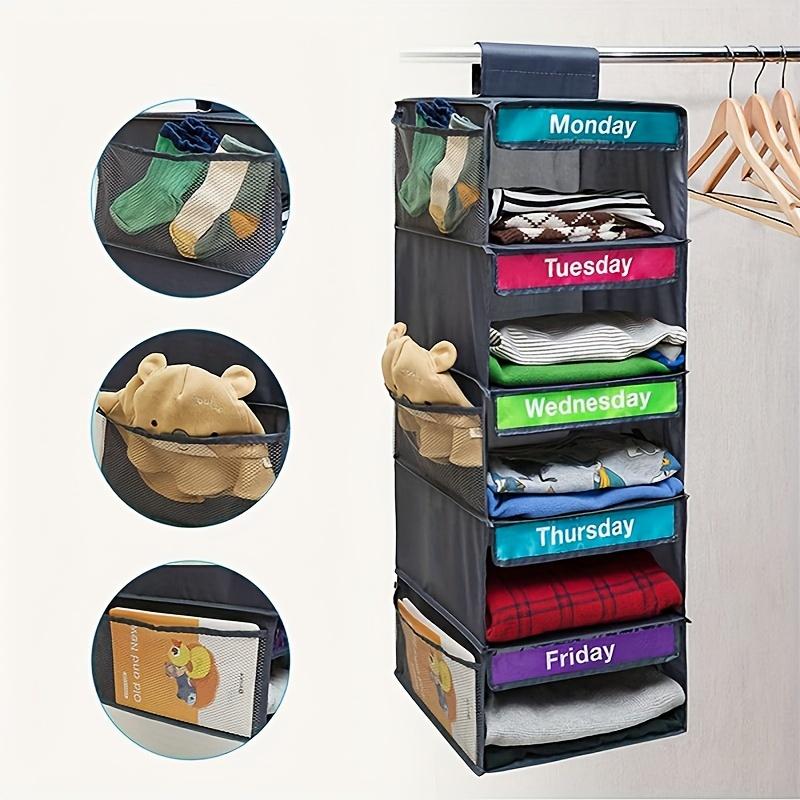 5 Layer Foldable Hanging Storage Bag with Label Hanging Organizer for Adults Kids Weekly Clothes Organization Monday To Friday
