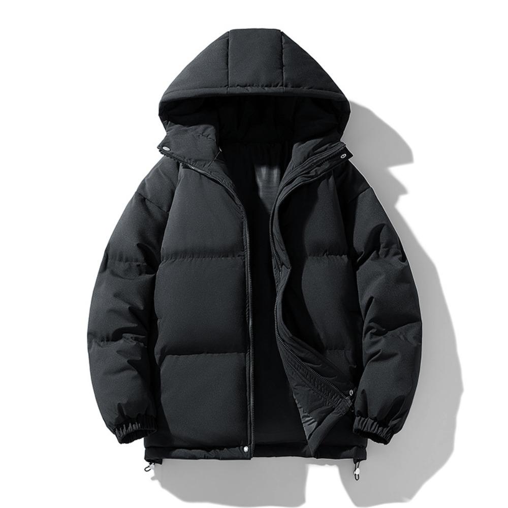 New solid color large size hooded cotton-padded jacket for men's loose sports trend student cotton-padded jacket