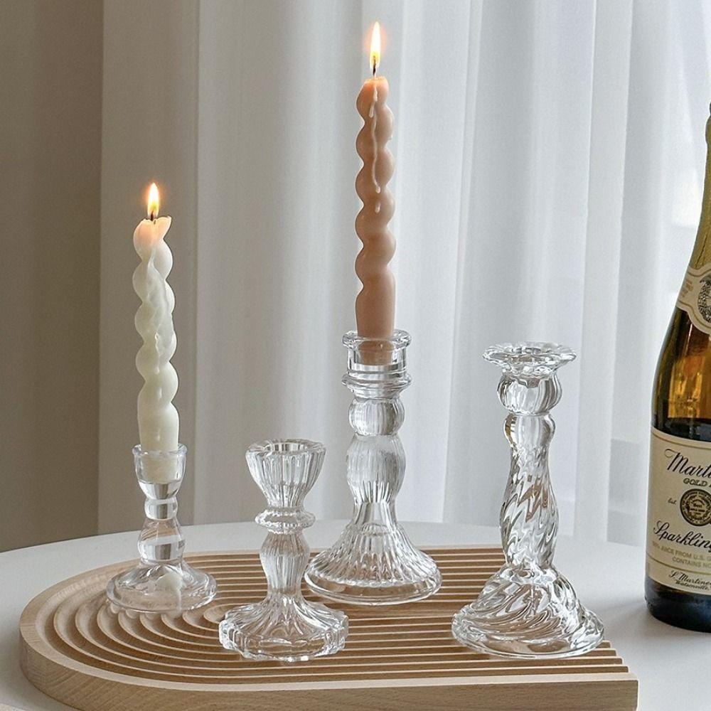 Transparent Glass Candle Holder Romantic Clear Glass Candlestick  Table Centerpiece