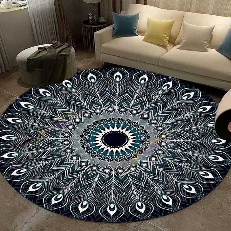 Retro Manhattan Round Printed Carpet Geometric Flower Area Carpet Rugs for Bedroom Washroom Floor Mat Carpets for Living Room