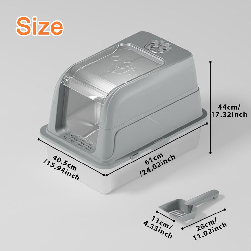 KEMORELA Enclosed Stainless Steel Cat Litter Box with Lid and Scoop, High-Sided Metal Kitty Leak-Proof Tray for Small Big Cats