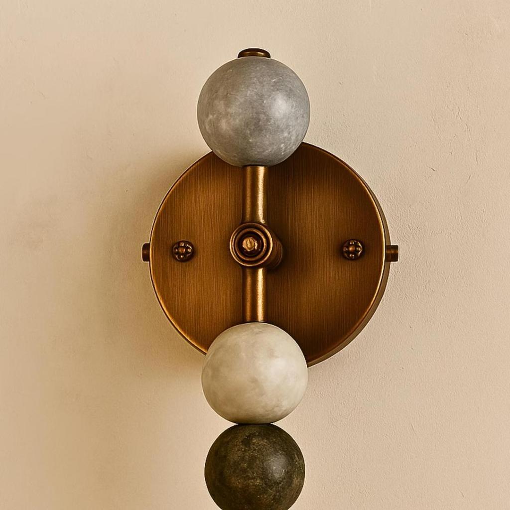 Handmade Marble Wall Sconce Set of Two Leather & Brushed Gold Brass Sconces Modern Marble Lighting