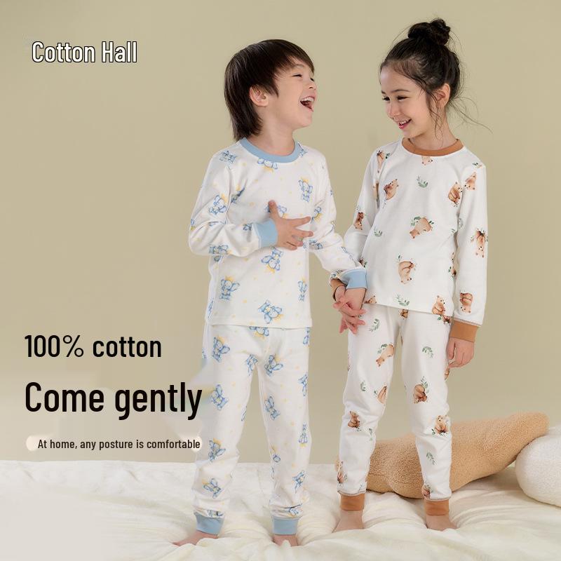 100% Cotton Hall Kids' Pure Cotton Pajama Set: Antibacterial, Anti-Pilling Children's Homewear