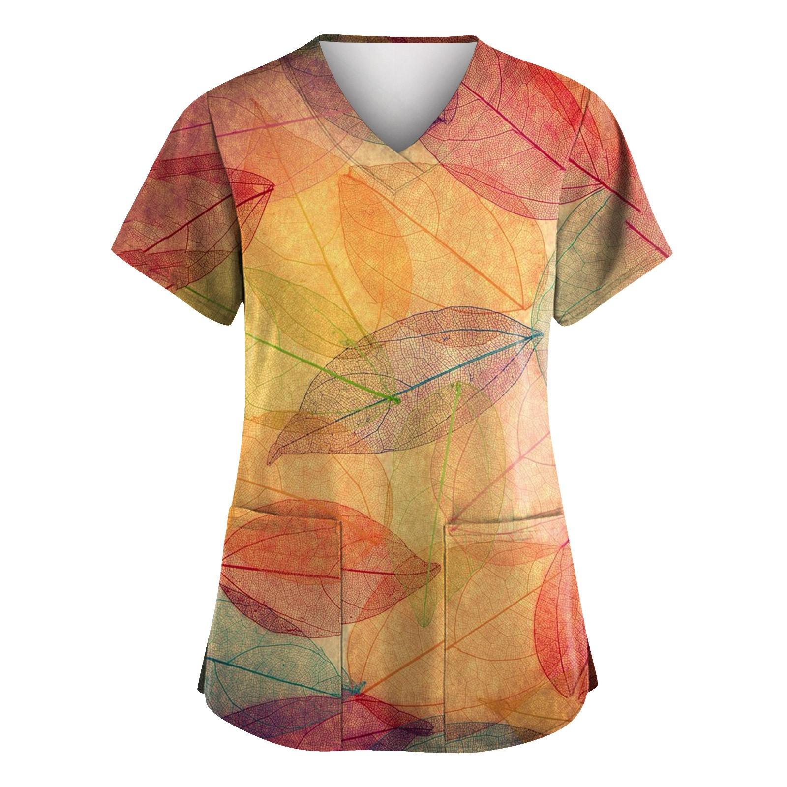 

Женская мода с v-образным вырезом, короткими рукавами и карманами, топы с принтом XXL