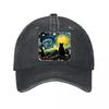 Starry Night Black Cat Baseball Cap  New Vintage Washed Cotton Baseball Cap Parent Kids Sun Hats