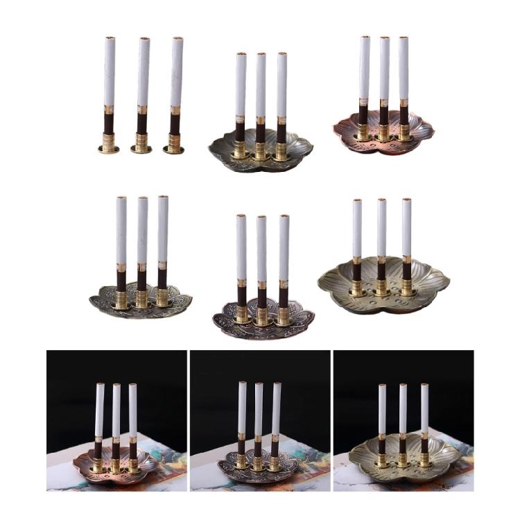 3Pcs Vintage Metal Cigarettes Holder Incenses Stick Holder Handcraft Incenses Burners with Flower Base Ashes Catcher