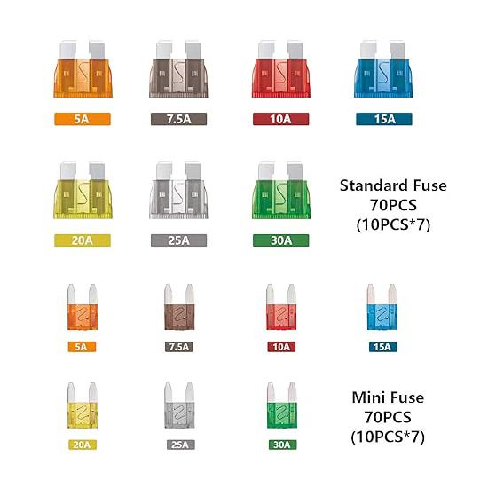 

140 pieces of fuse car kit (5A 7.5A 10A 15A 20A 25A 30AMP/ATC/ATO) чёрный