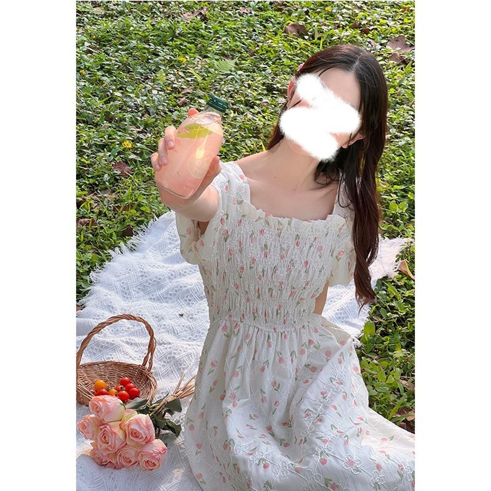 

Платье с квадратным вырезом, цветочное, женское, летнее, новое, маленькое Мори, супер фея, маленькое свежее и стройнящее, средней длины XL- (recommended 110-60kg)