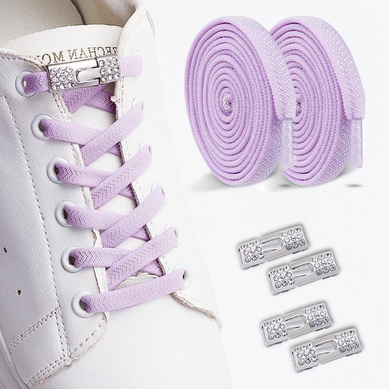 No Tie Elastic Shoelaces Sneakers Laces with Diamond Cross Locks for Kids Adults Rubber Bands Shoe Laces 1 Pair/2 Pair