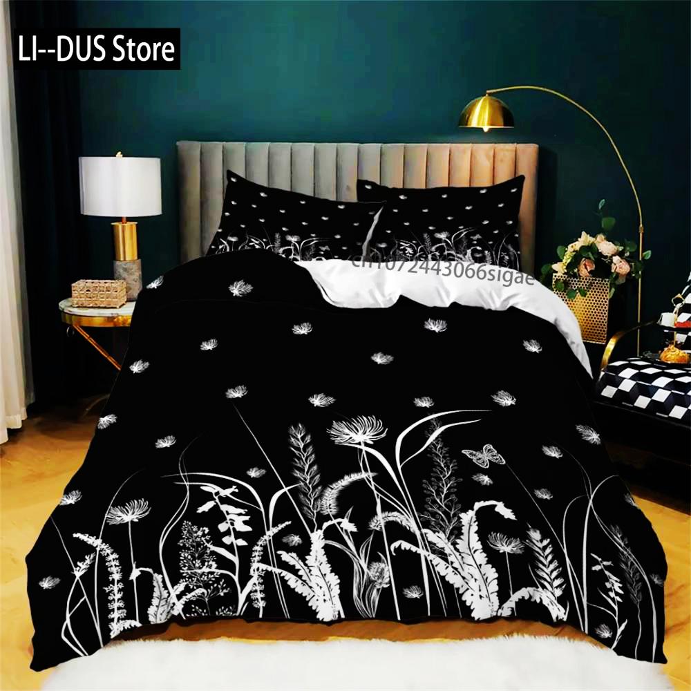 Glänsande sängkläder set svart vit påslakan set sänglinne twin queen king single hemtextil vuxen barn 3D sängkläder set