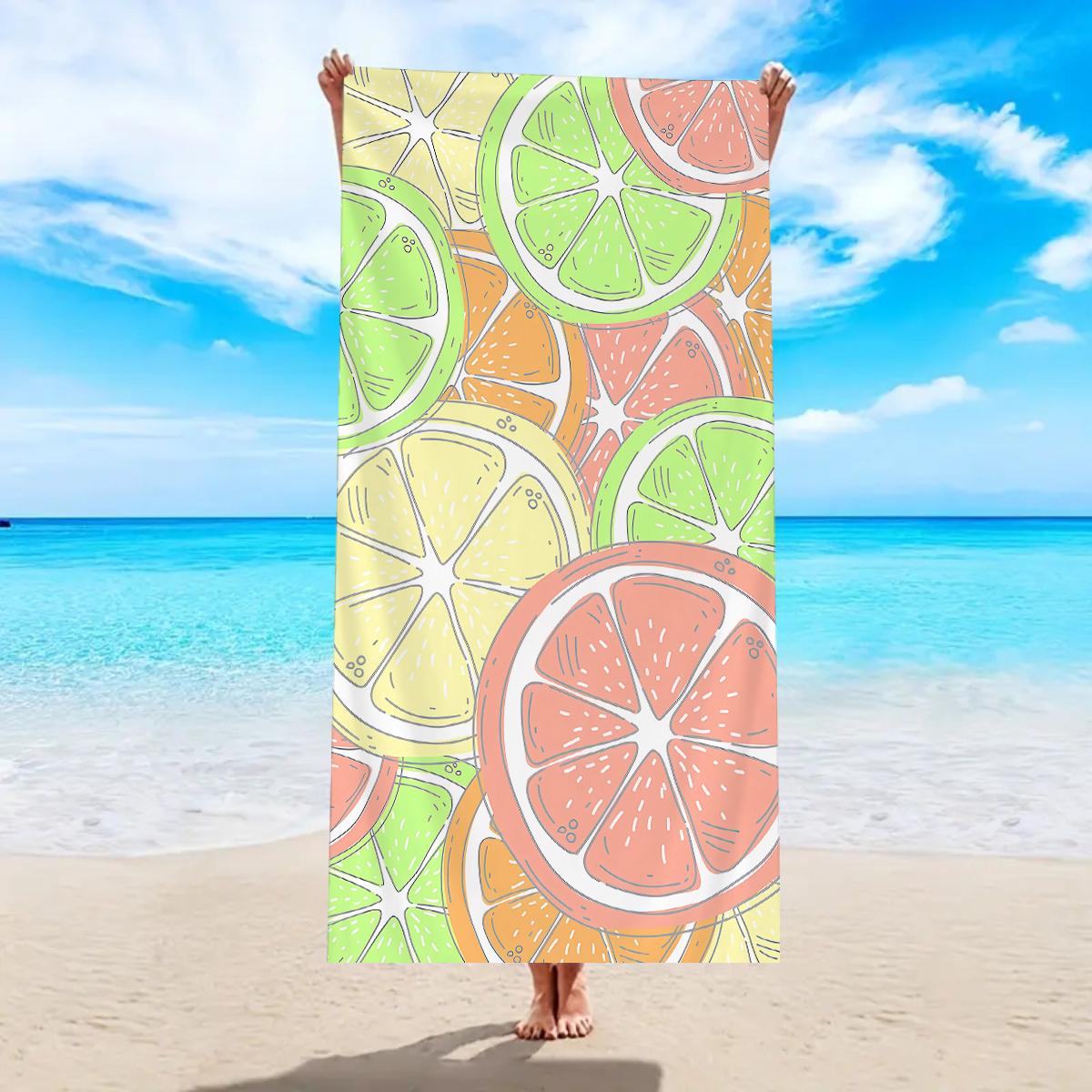 

1pc lemon beach towel, ultra-fine fiber quick drying absorbent beach towel, outdoor camping, swimming beach towel W30*H60(CM)