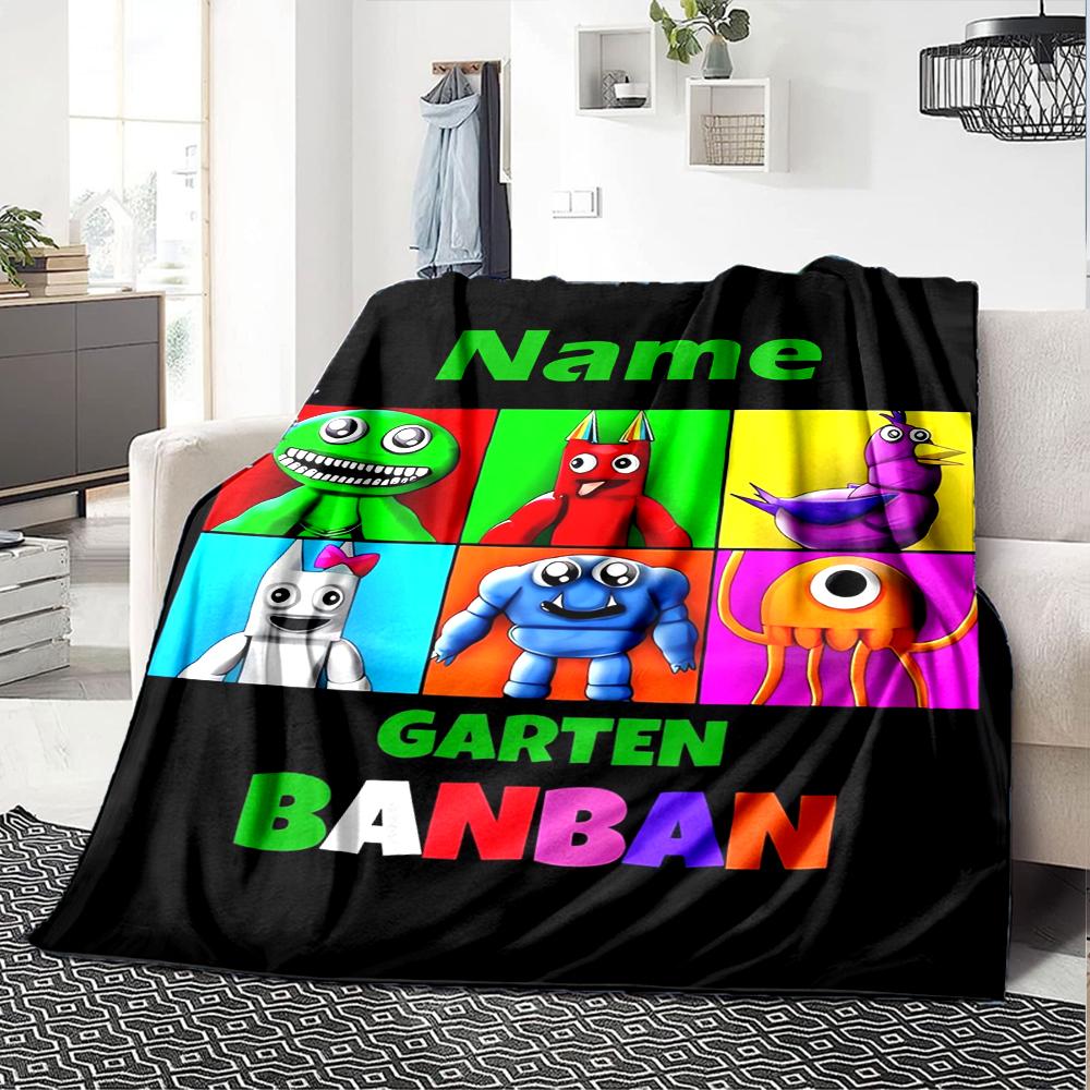 Custom Name Garten of Banban Theme Printed Blanket - Perfect for Couch, Bed, Travel & Outdoor Use | Machine Washable, Cozy & Durable.