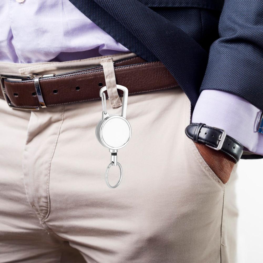 Breloc Retractabil Metalic cu Fir de Nailon de Înaltă Rezistență, Cordon Anti-Pierdere, Inel cu Cataramă, Exterior