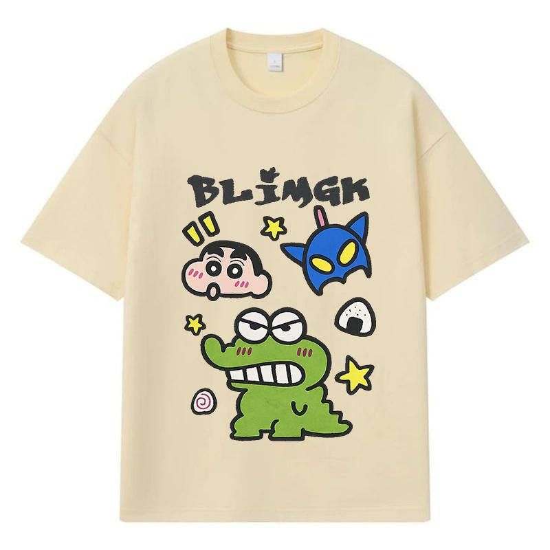 2026 Cartoon Crocodile Shinchan Batman Printed Graphic Y2k Harajuku Streetwear 100% Cotton T Shirt Casual Oversized Summer Men T-shirt