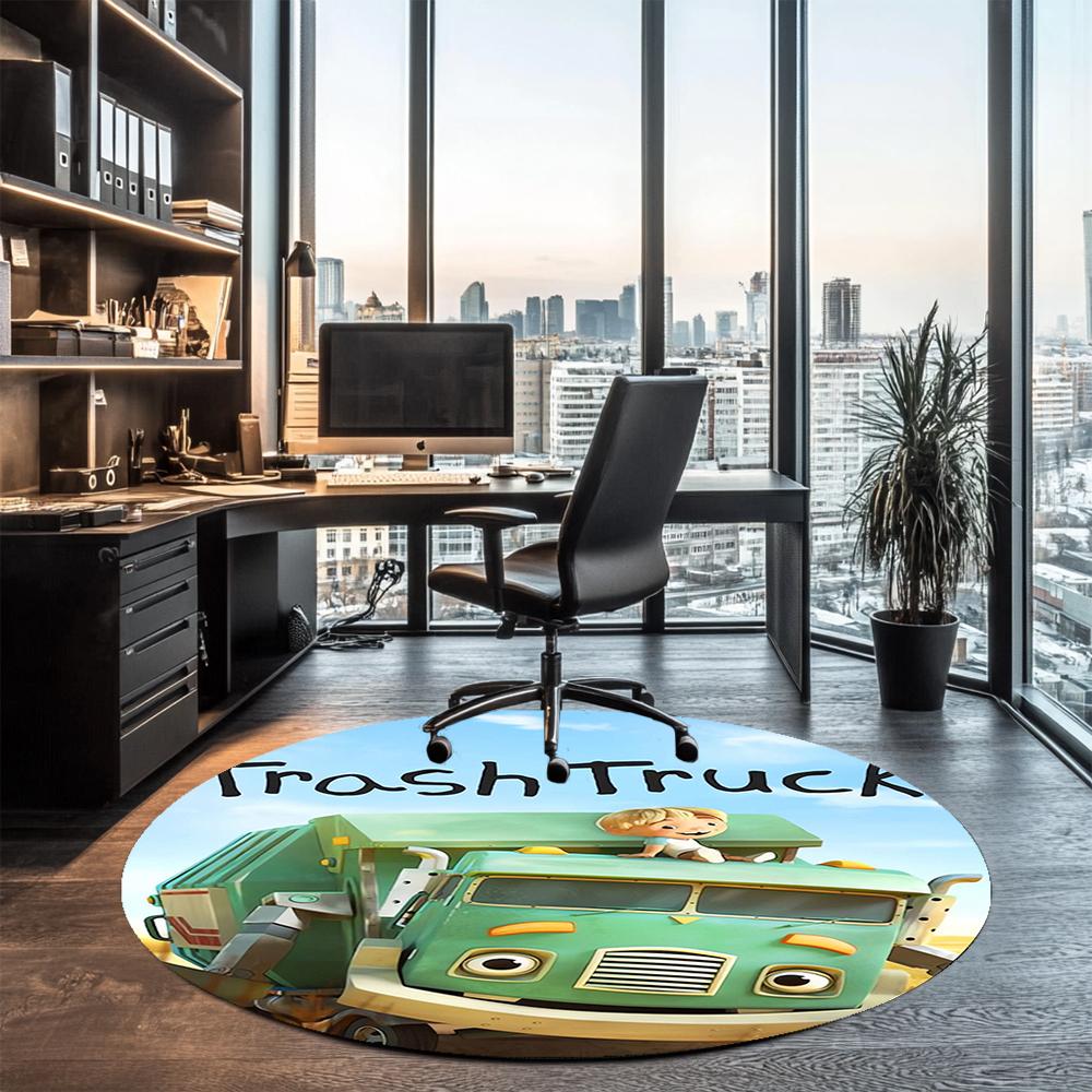 Trash Truck Printed Round Rug Carpet Chair Rug Area Rug Entryway Doormats,for Office Chair Living Room Bedroom Kitchen Room.