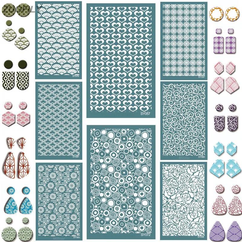 Polymer Clay Coloring Silk Screen Stencil Reusable Line Pattern Printing Clay Stamps DIY Earrings Jewelry Making Pottery Tools