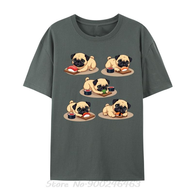 Běžná trička Rozkošný mops s designem sushi Pes Japonský milovník Vtipné tričko Kupóny Bavlněné nadměrné tričko Pánské oblečení