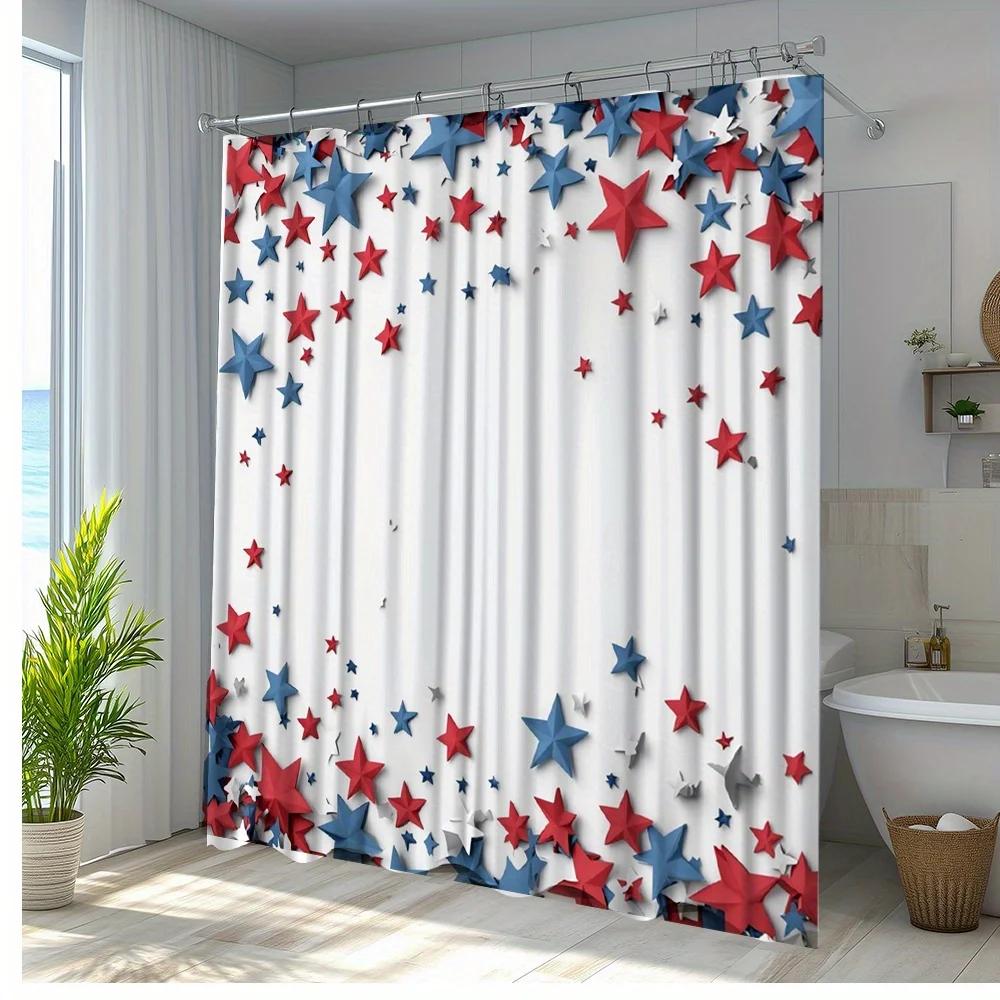 1pc Festive Starry Shower Curtain, Creative Polyester Fabric Bathroom Decor for Tub, Easy To Hang with 12 Hooks, 180x200cm