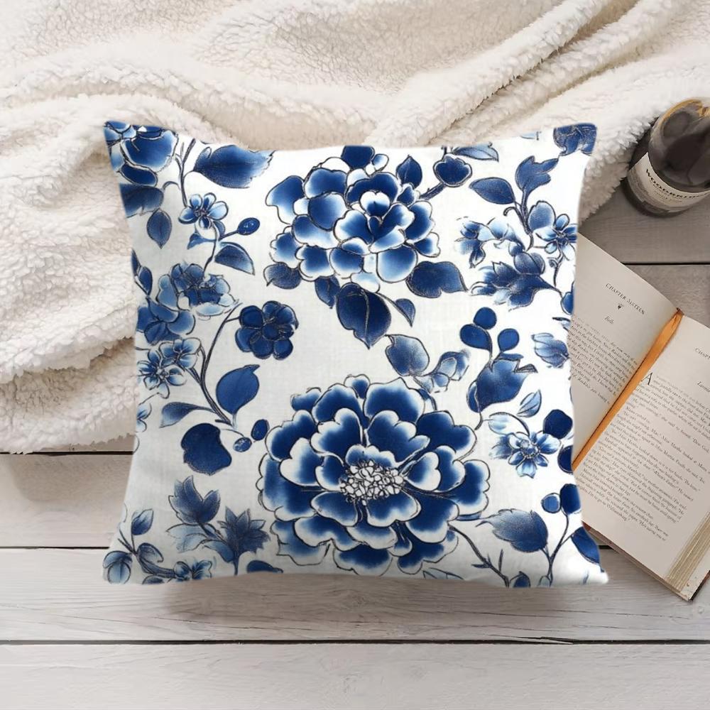 Blue And White Porcelain Cushion Cover Short Plush DoubleSided Printing Home Machine Washable in Warm Winter Pillow Cover